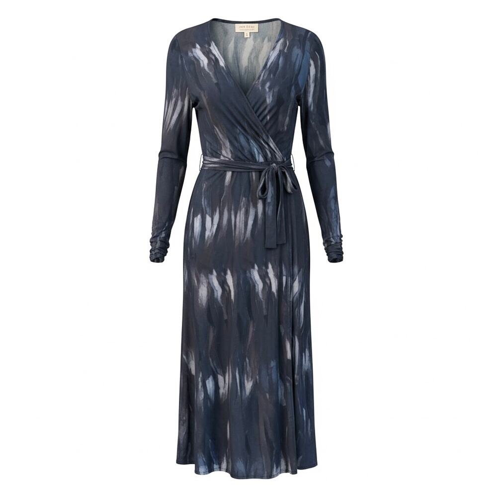 Cloth & Stone Anthropologie M Watercolor Stripe Faux Wrap Midi Dress Blue Boho